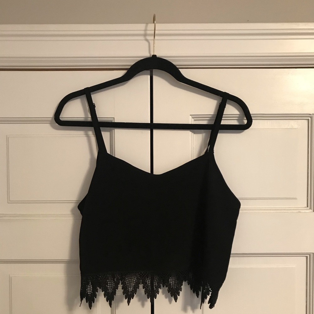Black Crop Top with Lace Detail